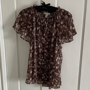 H&M Floral Brown Sheer Women's Top